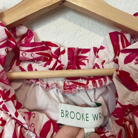 Brooke Wright Pink Red Floral Short Flare Sleeve Blouse Women's Size XS/Small - Picture 4 of 6